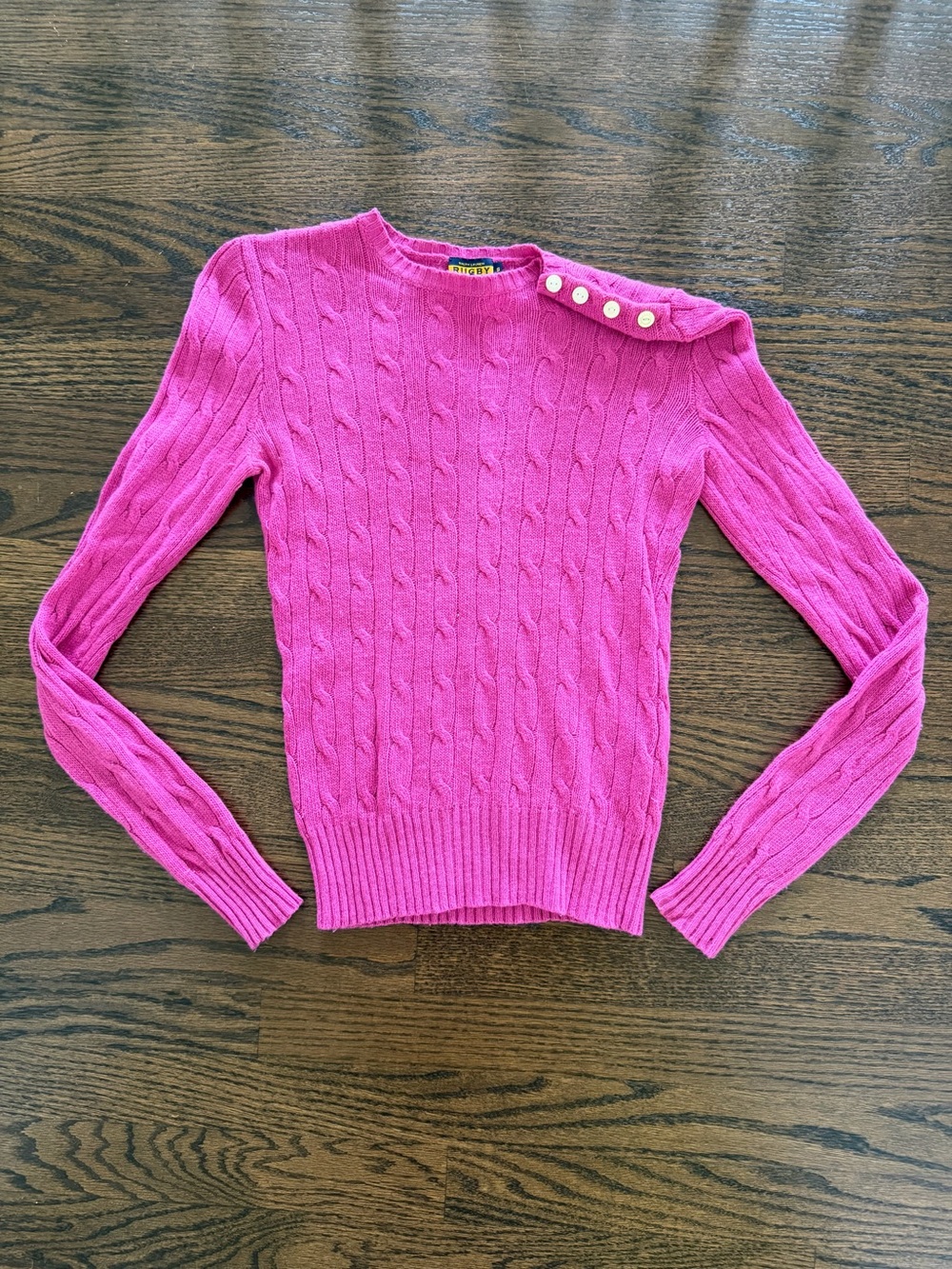 Rugby Ralph Lauren Vibrant Pink Cable-Knit Crew Sweater - Picture 3 of 5